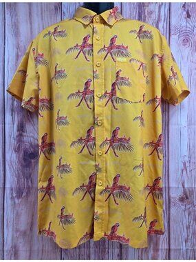 Retro Rifle Saws & Macaws Yellow Short-Sleeve Shirt Large Parrot Print